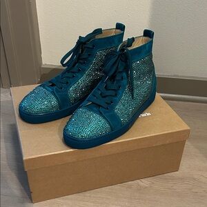 Christian Louboutin Teal Glitter High-Top Sneakers
